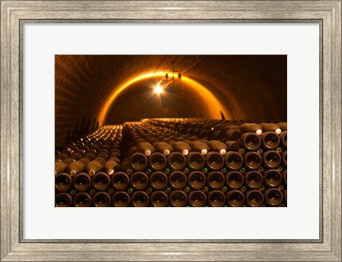 Framed Champagne Bottles in Vaulted Cellar Print