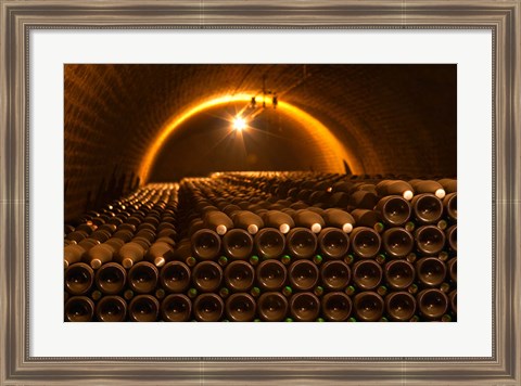 Framed Champagne Bottles in Vaulted Cellar Print