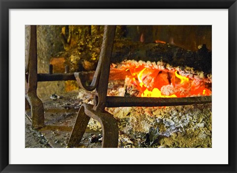 Framed Fireplace with a Burning Log on a Truffle Farm Print