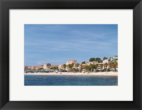 Framed Beach with Palm Trees Along Coast in Bandol, France Print