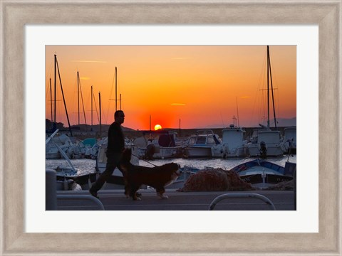 Framed Harbour Boats Moored at Sunset, France Print