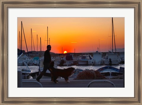 Framed Harbour Boats Moored at Sunset, France Print