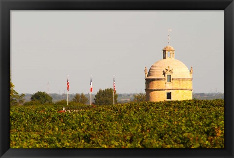 Framed Tower and Flags of Chateau Latour Vineyard Print