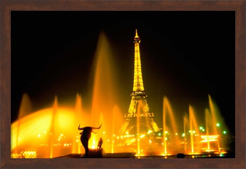 Framed Fountain at the Eiffel Tower, Paris, France Print