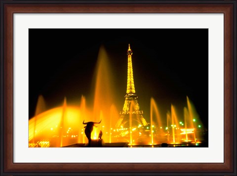 Framed Fountain at the Eiffel Tower, Paris, France Print