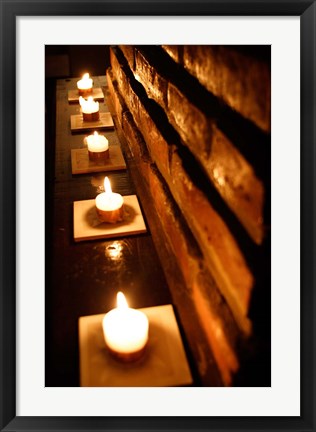 Framed Lighted Candles and Brick Wall Print