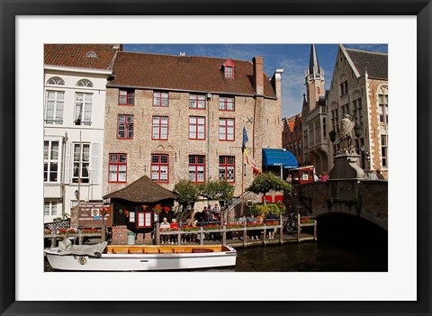 Framed Canal Cafe, Bruges, Belgium Print