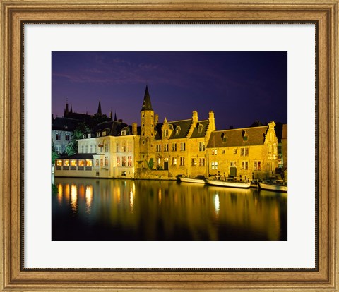 Framed Rozenhoedkaai at Night, Bruges, Belgium Print