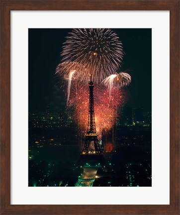 Framed Fireworks, Eiffel Tower, Paris, France Print