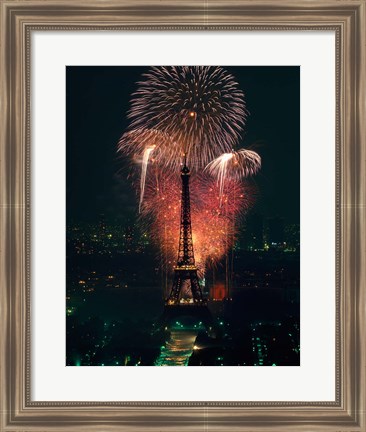 Framed Fireworks, Eiffel Tower, Paris, France Print