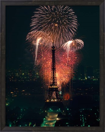 Framed Fireworks, Eiffel Tower, Paris, France Print