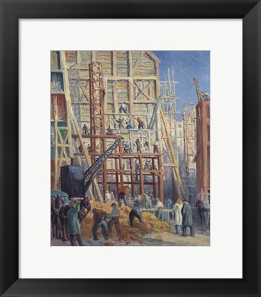 Framed Construction Site, 1911 Print