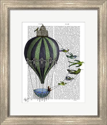 Framed Hot Air Balloon and Birds Print