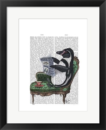 Framed Penguin Reading Newspaper Print