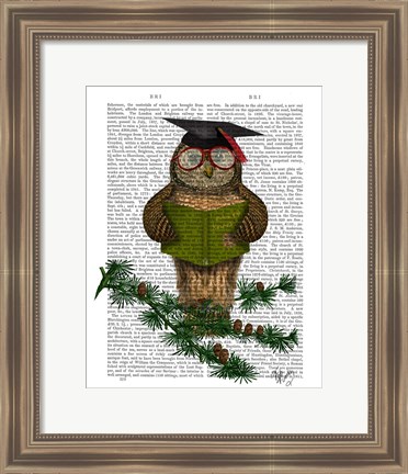 Framed Owl Reading On Branch Print