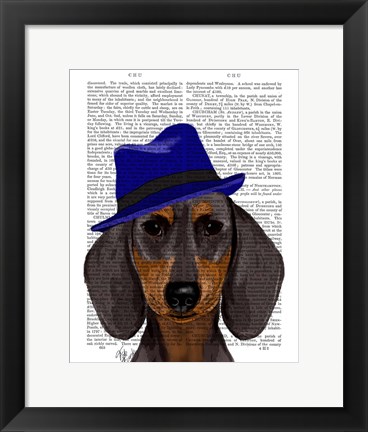 Framed Dachshund With Blue Trilby Print