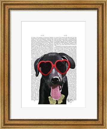 Framed Black Labrador With Heart Sunglasses Print