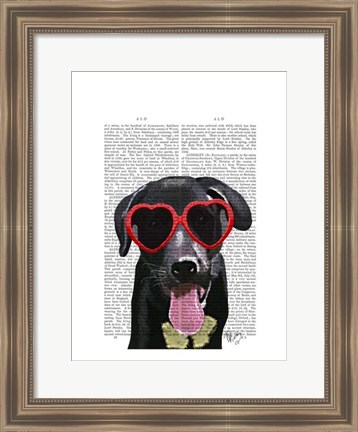 Framed Black Labrador With Heart Sunglasses Print