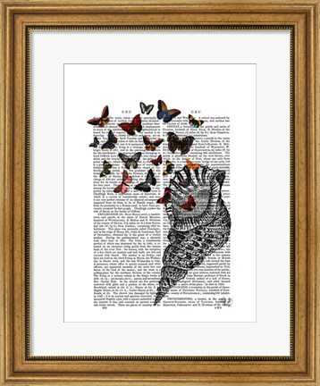 Framed Conch Shell and Butterflies Print