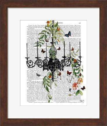 Framed Chandelier With Vines and Butterflies Print