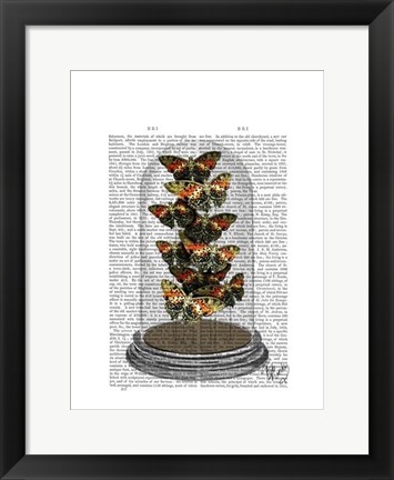 Framed Multicoloured Butterflies in Bell Jar Print