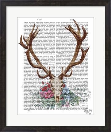 Framed Deer Skull With Flowers 1 Print