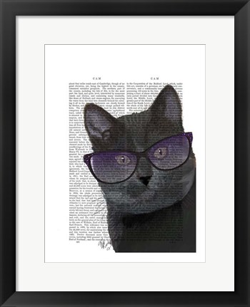 Framed Black Cat with Sunglasses Print