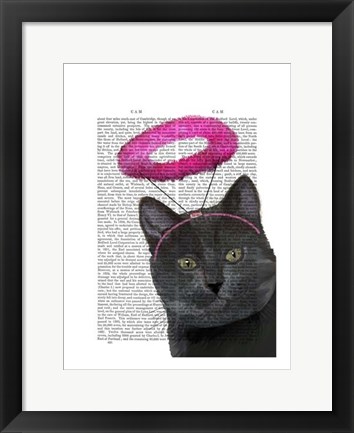 Framed Black Cat With Pink Angel Halo Print