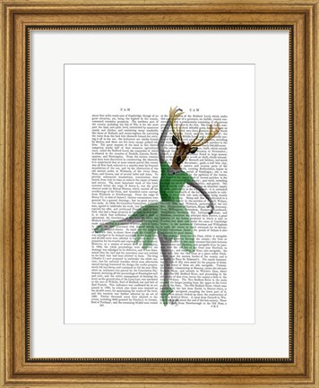 Framed Ballet Deer in Green I Print