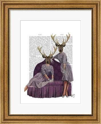 Framed Deer Twins in Purple Print