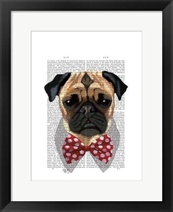 Framed Pug with Red Spotted Bow Tie Print