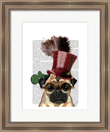 Framed Pug with Steampunk Style Top Hat Print