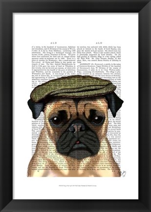 Framed Pug in Flat Cap Print