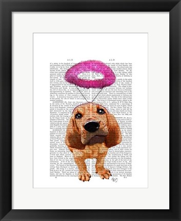 Framed Bloodhound With Angelic Pink Halo Print