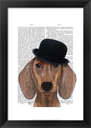 Framed Dachshund with Black Bowler Hat Print