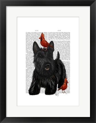 Framed Scottish Terrier and Birds Print