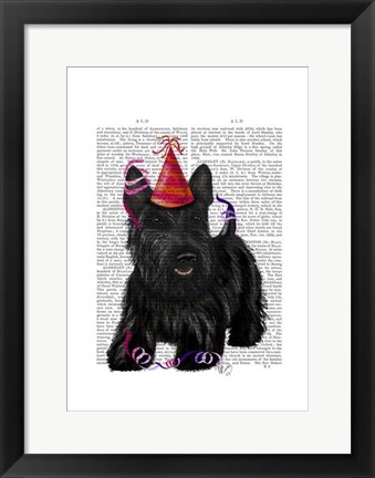 Framed Scottish Terrier and Party Hat Print