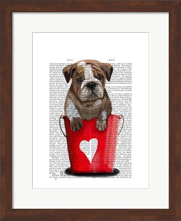 Framed Bulldog Bucket Of Love Red Print