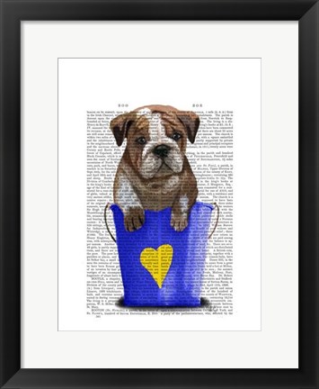 Framed Bulldog Bucket Of Love Blue Print