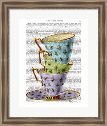 Framed Stack Of Three Vintage Teacups Print