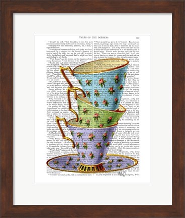 Framed Stack Of Three Vintage Teacups Print