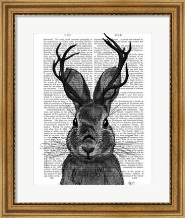 Framed Jackalope with Grey Antlers Print