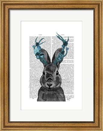 Framed Jackalope with Turquoise Antlers Print