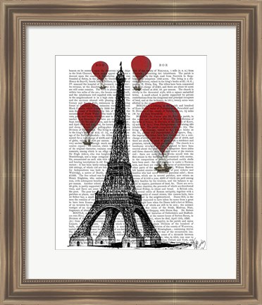 Framed Eiffel Tower and Red Hot Air Balloons Print