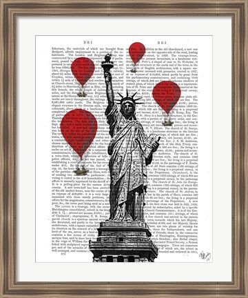 Framed Statue Of Liberty and Red Hot Air Balloons Print