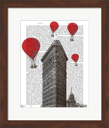 Framed Flat Iron Building and Red Hot Air Balloons Print