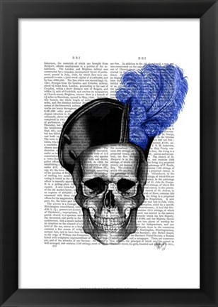 Framed Skull with Blue Hat Print