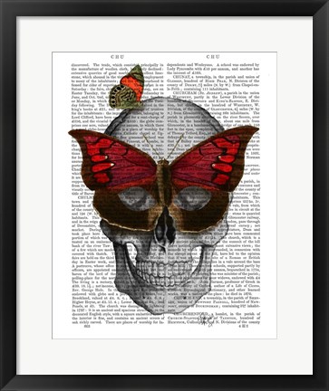 Framed Pink Butterfly Mask Skull Print