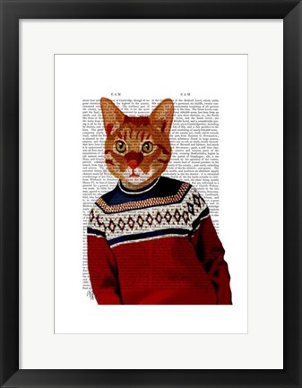 Framed Cat in Ski Sweater Print