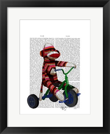 Framed Sock Monkey on Tricycle Print